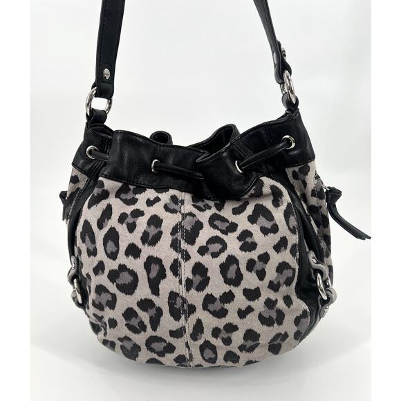 TIGNANELLO Vintage Leopard Suede Leather Drawstring Bucket Purse Bag + Keychain - Picture 6 of 15